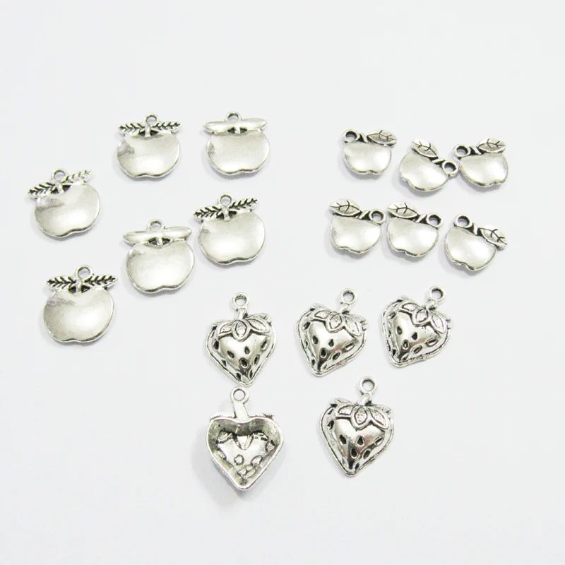 

Newest 100pcs/lot Antique Silver Plated Small Alloy Apple/Strawberry Fruit Charms For DIY Jewelry