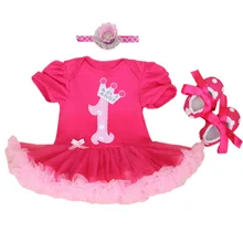 Bébé Barboteuses 3 PCs Vêtements Pour Bébés Ensemble Bébé Filles Chaude Rose 1er Anniversaire Tutu Robe Jumpersuit Bandeau Chaussures