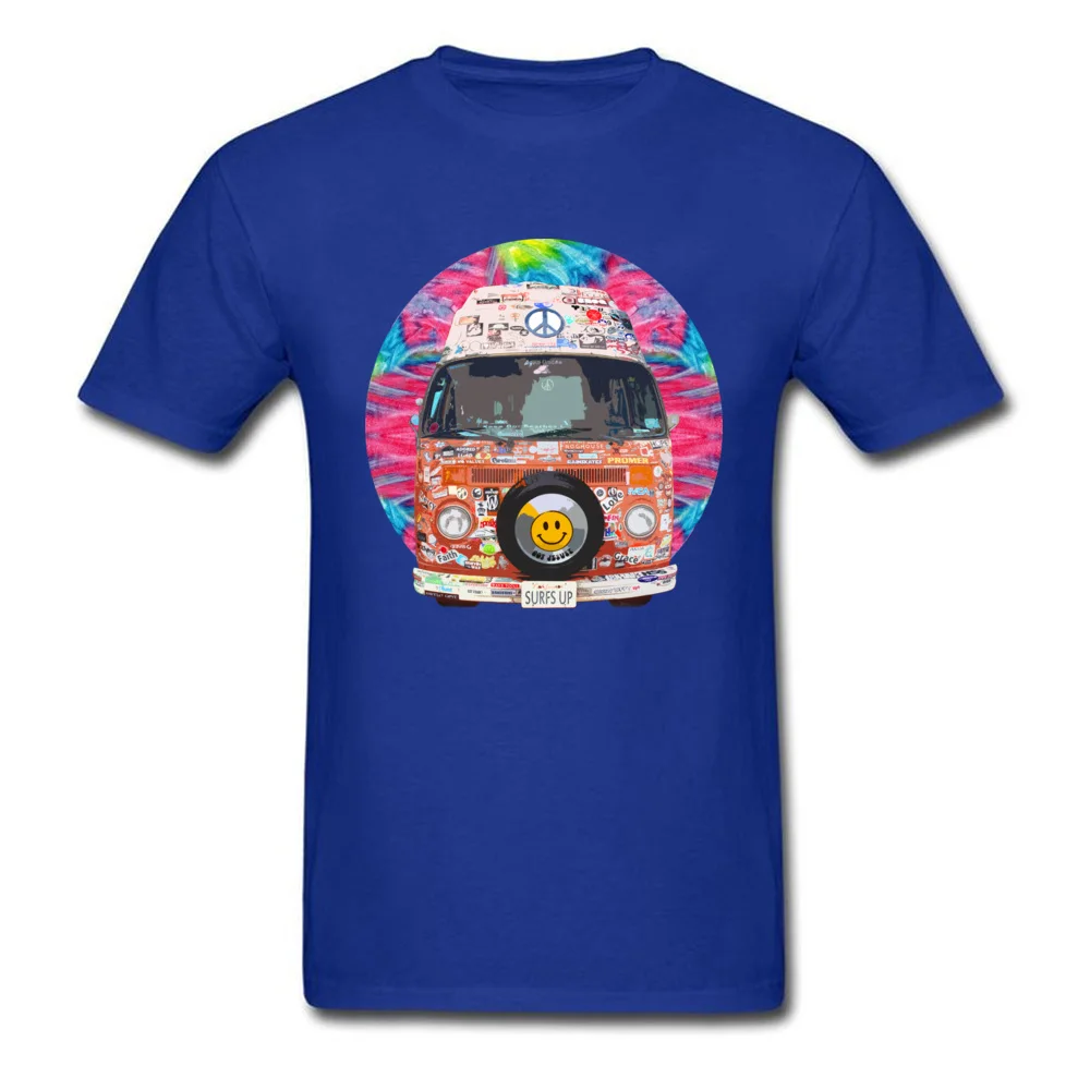 Slim Fit Groovy Hippie Van Tees for Men Brand New Summer/Autumn O-Neck Pure Cotton Short Sleeve T Shirt Custom Tops Tees Groovy Hippie Van blue