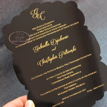 HI4057-сделанные на заказ черные акриловые свадебные карточки с Золотая печать