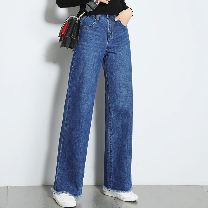 2019 spring and autumn new ladies fashion loose high waist denim straight wide leg pants | Женская одежда