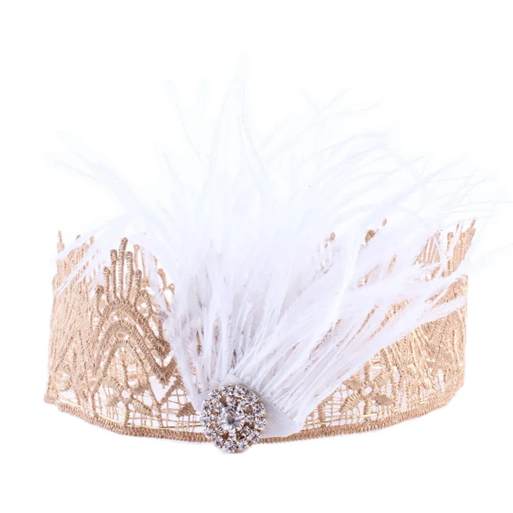 

1PCS Rhinestone Feather Gold Lace Crown Hairband Boho Girls Diamante Headband Birthday Party Kids Photography Hair Accessories