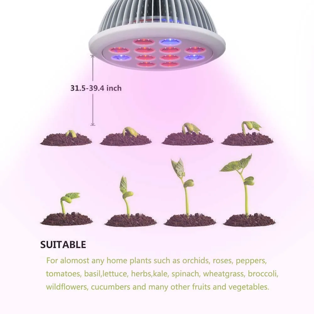 Tomshine светодиодная лампочка для выращивания растений завод Свет E27 12 W/24 W 12 Светодиодный s 3 синий и 9 Красный Выращивание растений лампы для