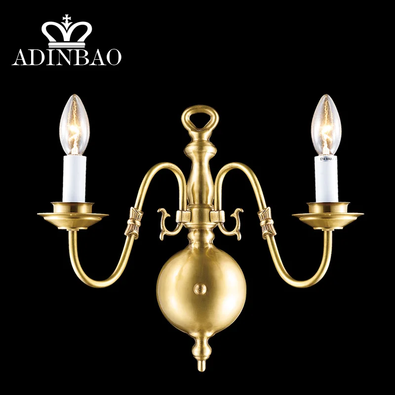 Retro European Style Wall Lamp Solid Brass Construction Glass Shade Decorative Light Stair Light