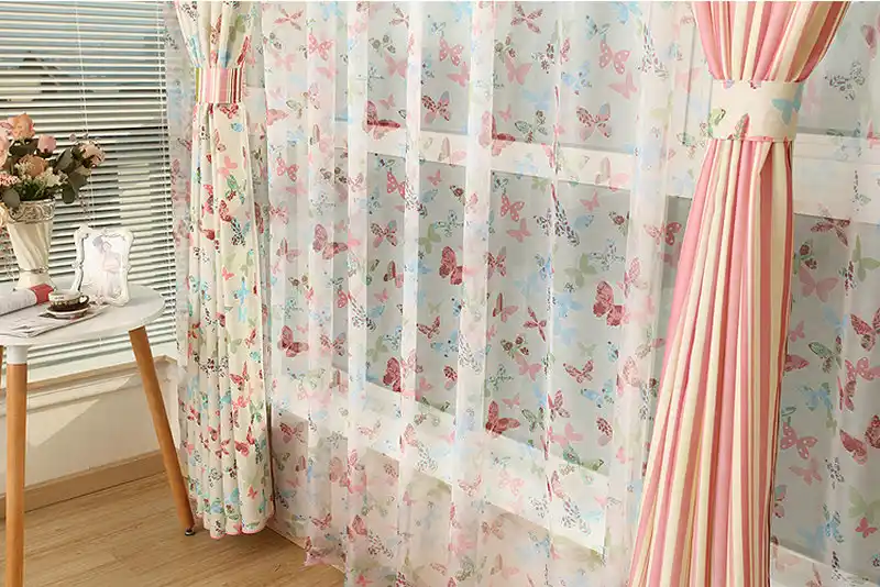 Ready Made Eco Friendly Unsymmetry Butterfly Curtains For