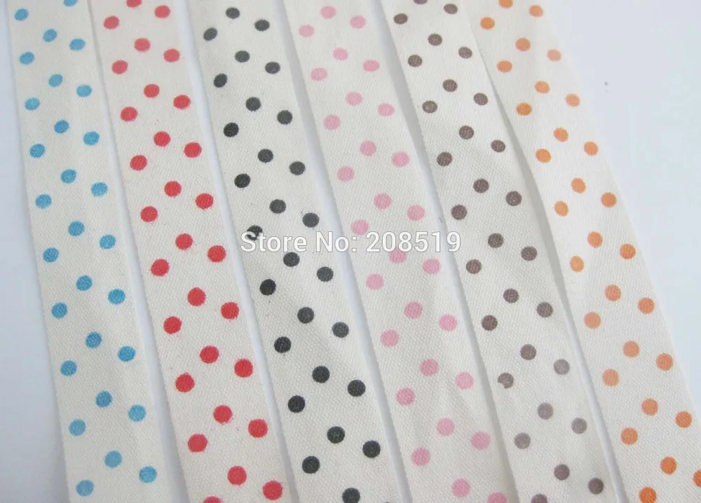 

CR0019 Printed Polka Dots Cotton Fabric Ribbon Tape 15MM width 6 colors Mix 24 yards Home decor scrapbooking accessories