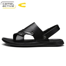 Летние мужские сандалии для активного отдыха; натуральная кожа; классические дышащие Нескользящие сандалии на плоской подошве; Повседневная обувь без застежки с открытым носком; 18115