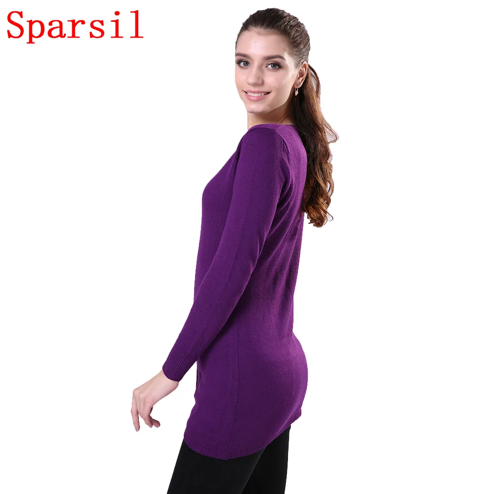11.11 Sparsil Women Winter Rib Sleeve Cashmere Blend Knitted Pullover Autumn Solid Colors Christmas Knitwear Warm Sweater