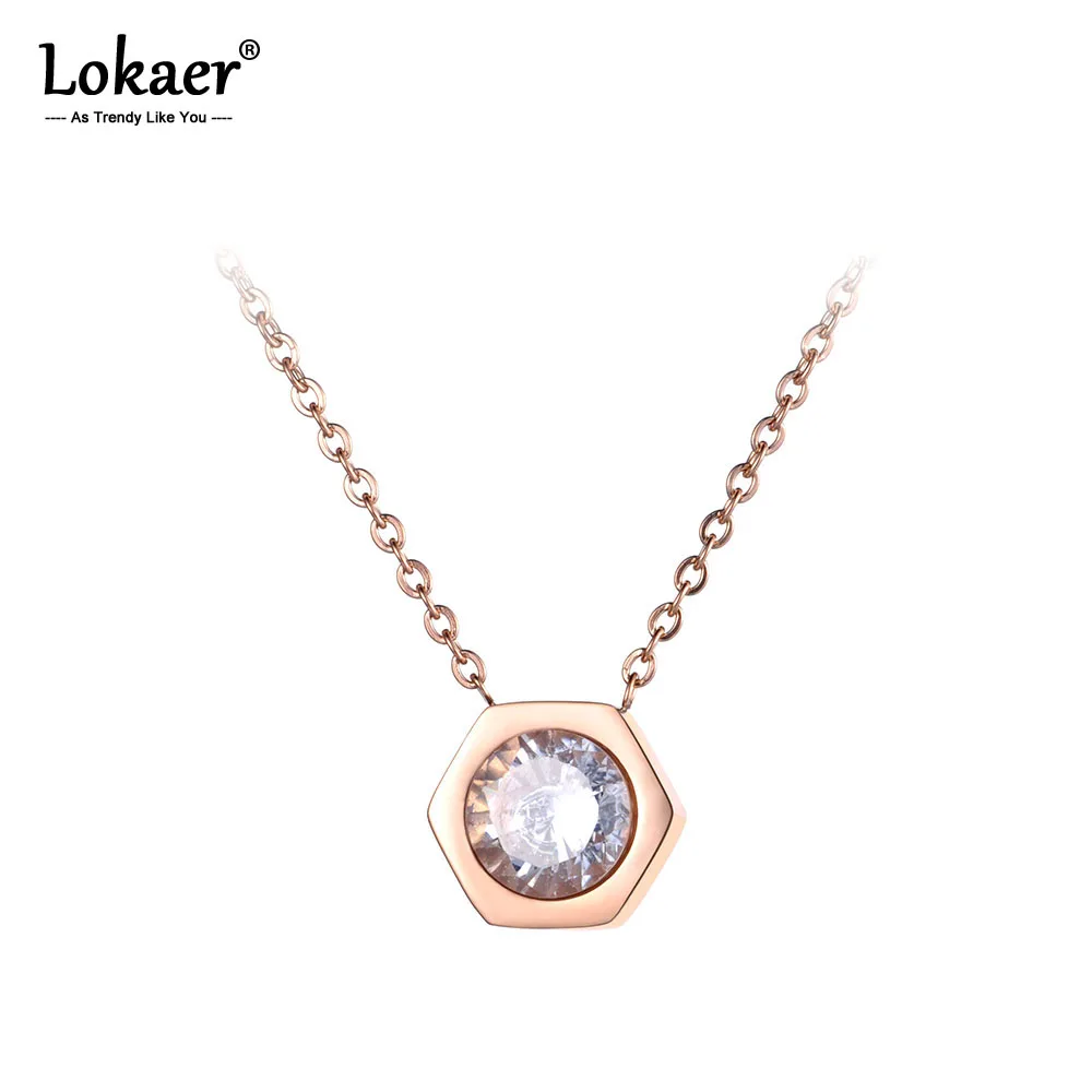 

Lokaer OL Style Rose Gold Hexagon Geometry Pendant Necklace Stainless Steel CZ Crystal Neckalce Jewelry For Women Girls N19041