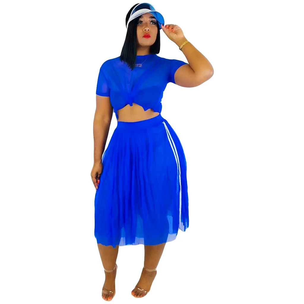 

Summer Autumn Women Two Piece Set Top and Pants Plus Size Tracksuit Sweatsuit Outfit Mesh Top and Skirt Sets Sexy