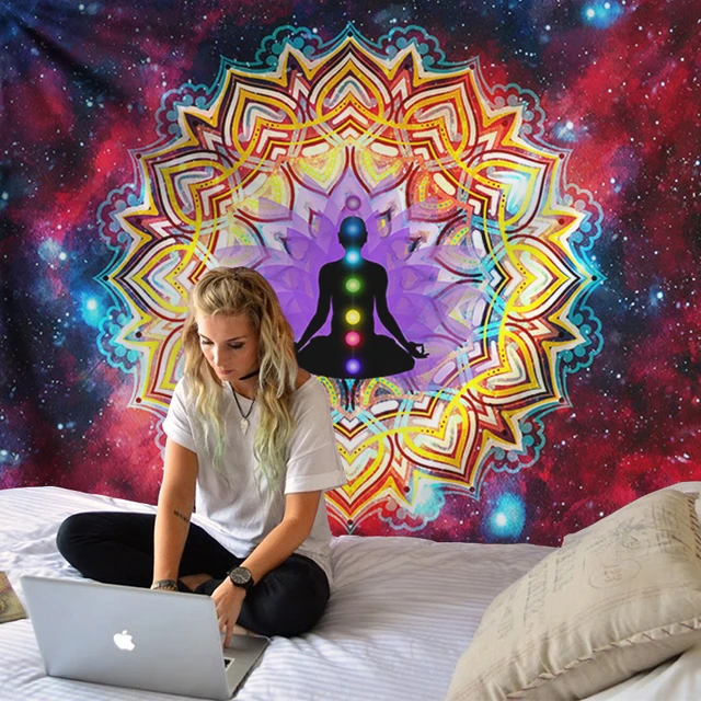 Small Pink & Purple Floral Ombre Mandala Wall Tapestry, Hippie Tapestry  Wall Hanging