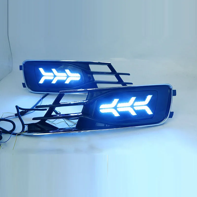 

ShenLao led drl daytime running light for Audi A6L 2016-2018 with Dynamic moving yellow turn signal and blue night running light