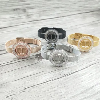 

4 Pieces Copper mirco pave cz zircon letter T Pendants,Chic circle charms big initials Strap bracelet jewelry For women BG198