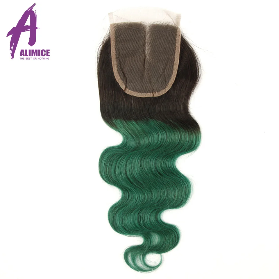 Alimice Ombre Bundles With Closure 1BGreen Human Hair Weave 3 Bundles With Closure Brazilian Body Wave Bundles With Closure (2)