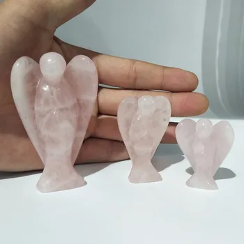 

1pcs Natural rose quartz crystal statue guardian angel stone sculpture crystal angel
