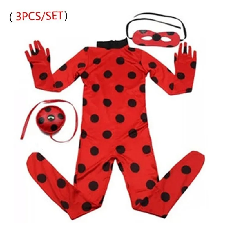 YES Spandex Ladybug Costume Jumpsuit Fancy Black Cat Adrian Marinette Super Hero Cosplay Costume For Girl Boy Adult Lady Wig