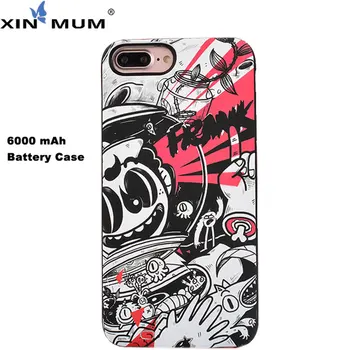 

XIN-MUM Graffiti Power Bank Charging for Apple iPhone 8 7 Cartoon Animals 6000mAh Battery Charger Case for iPhone 6 6S