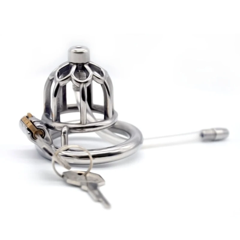 

Stainless Steel Small Chastity Cage Penis Bondage Devices with Catheter Male Chastity Cage Cockrings Adult Toy for Men G262D