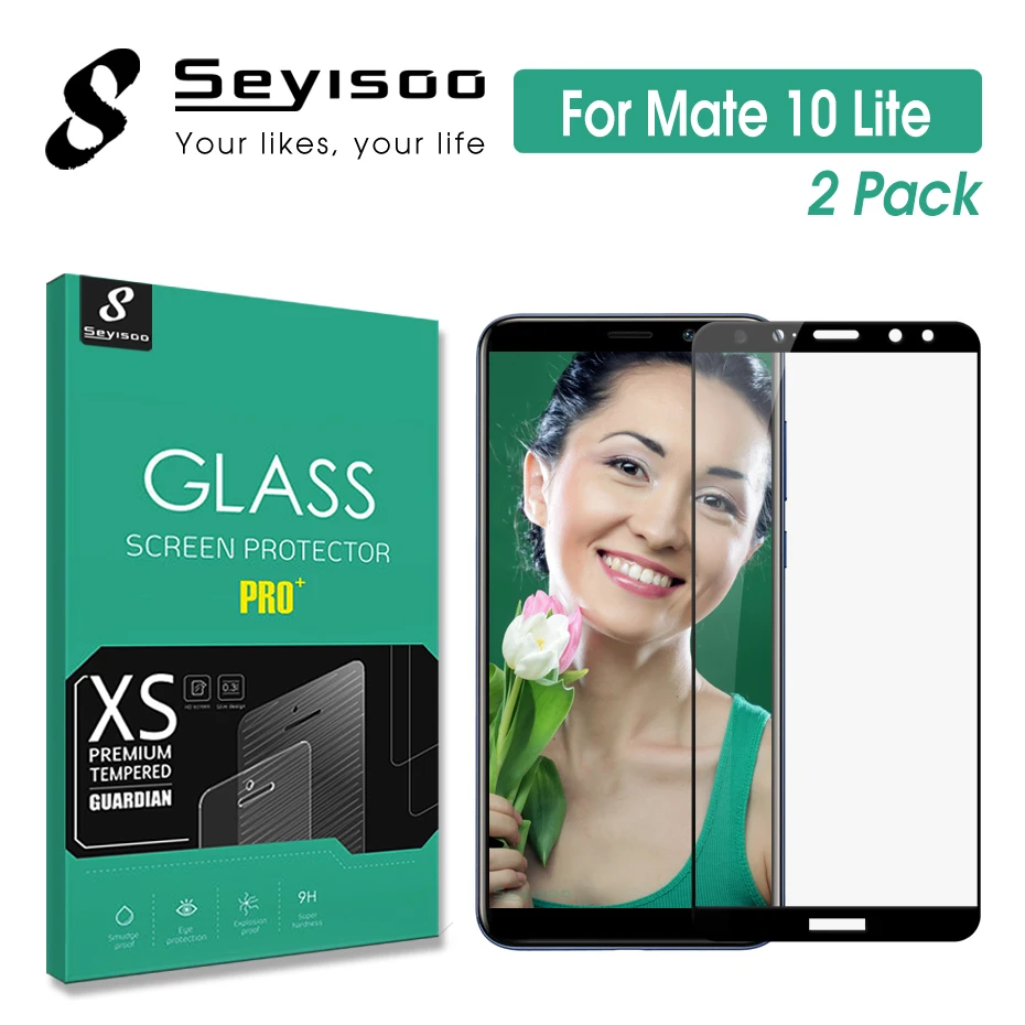 

[2 Pack] Original Seyisoo 0.3mm 2.5D 9H Full Cover Tempered Glass Screen Protector For Huawei Mate 10 Lite Nova 2i Honor 9i Film