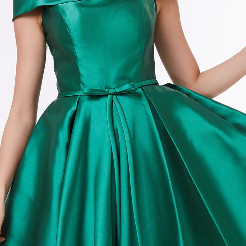 Tanpell короткое коктейльное платье с открытыми плечами темно-зеленого цвета длиной до колена ТРАПЕЦИЕВИДНОЕ атласное ДРАПИРОВАННОЕ женское коктейльное платье для выпускного вечера