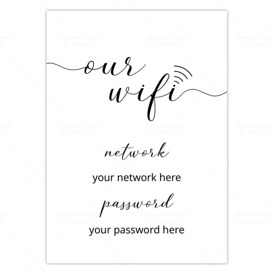 Wifi Personalised Password Print Poster Wall Art Decor Typography White & Yellow 