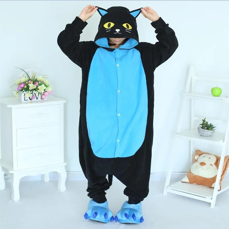 

Cosplay Costume Midnight Cat Onesies Black Cat Pajamas For Unisex Adult Pajamas Costume Animal Onesie Sleepwear