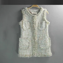 Твидовая куртка без рукавов и длинных секций Улучшенная на заказ весна/лето/осень куртка женская куртка с блестками цельная