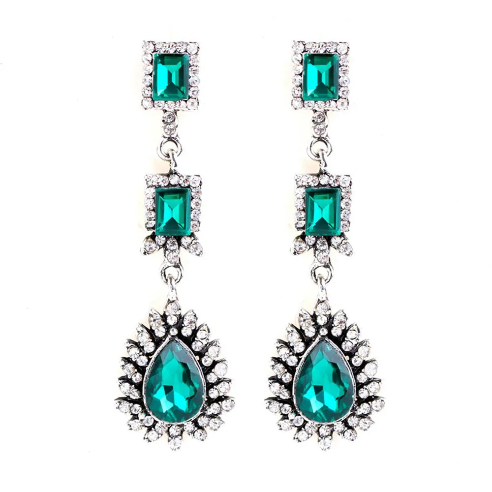 

CRLEY New Dark Green Crystal Environmentally Fashion Rhinestone Jewelry Drop Earring Women Fashion Jewelry Wholesale Brincos