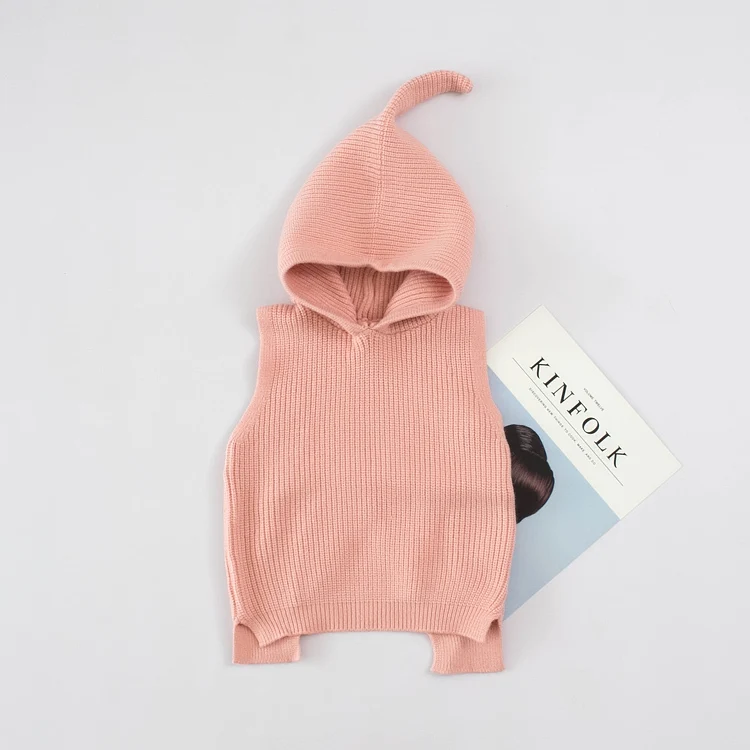 Children's sweater 2019 spring and autumn girls hooded solid color vest