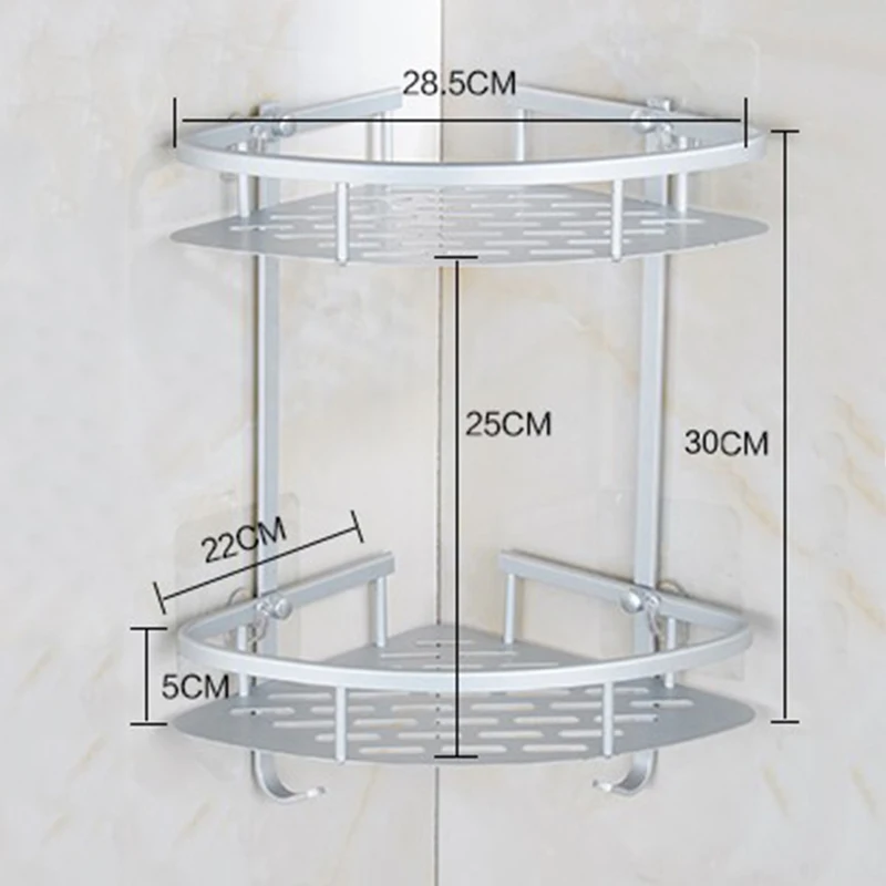 Без сверления угловые полки для ванной комнаты, алюминиевая 2 одноуровневая душевая Полка Caddy клейкая корзина для хранения шампуня