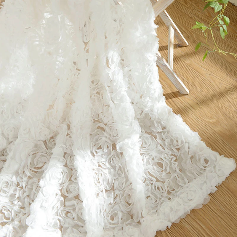 

2016 New Korean roses curtains 3d curtain Romantic style short Translucidus tulle curtains cortinas living room bedroom decor
