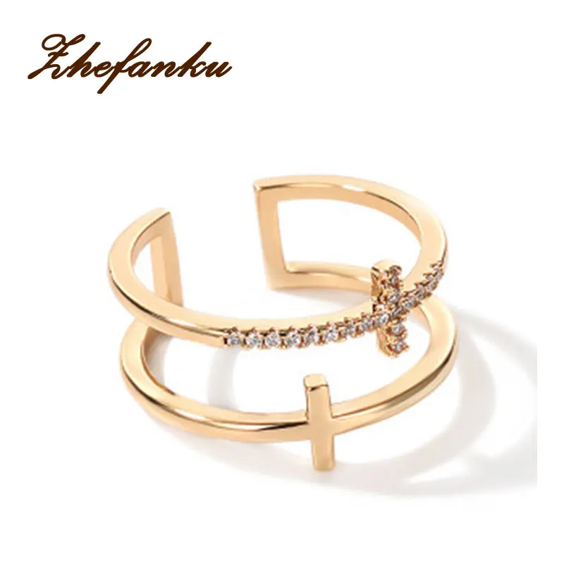 

Women's Alloy Open Ring Anel Double Cross Ring Brand Jewelry For Women Wedding