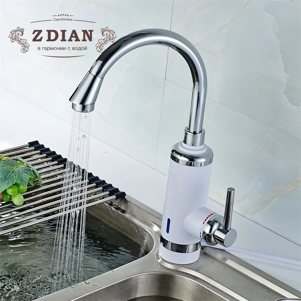 

Electric Kitchen Water Heater Tap Instant Hot Water Faucet Tankless Instantaneous Water Heater with LED EU plug