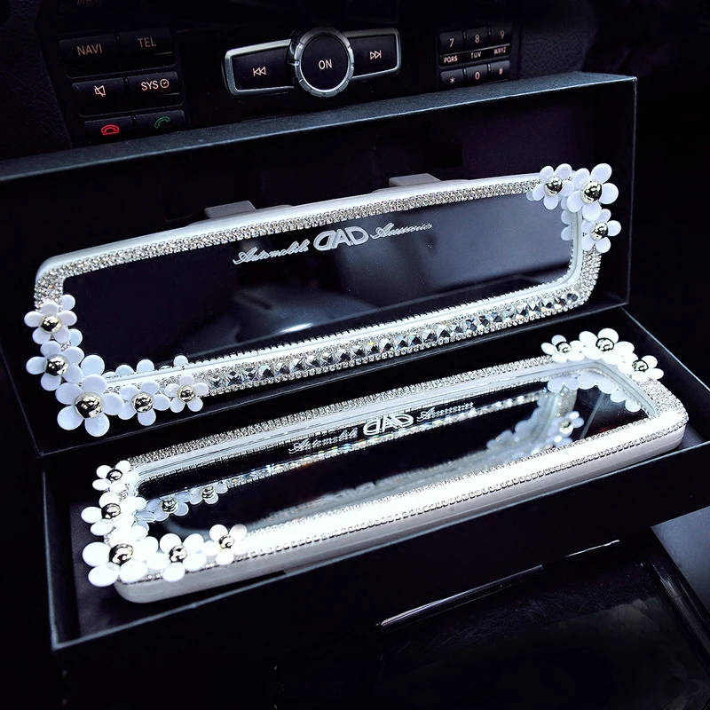 

Bling Universal Car Interior Rear Mirror Daisy Flower Crystal Rearview Mirror Car styling Clip On Rear View Mirror for Women