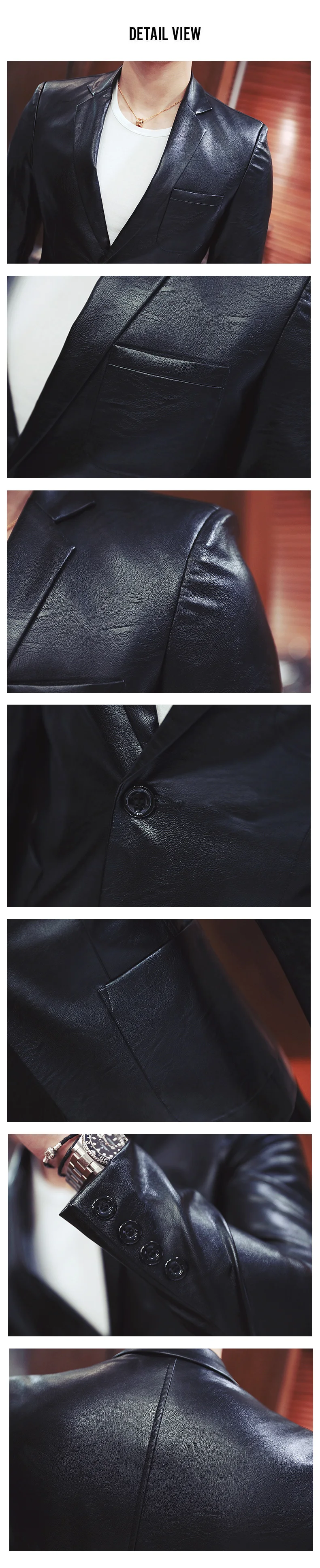 Уникальный дизайн мужской черный пиджак с длинным рукавом из искусственной кожи приталенный элегантный деловой повседневный мужской пиджак размер s M L XL 2XL 3XL