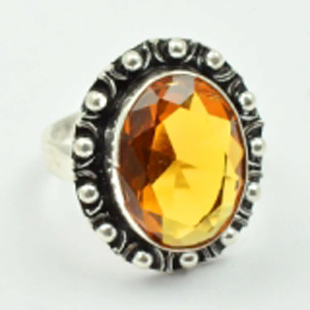 

Honey Citrines Ring Silver Overlay over Copper, USA Size 6.25 , R3224