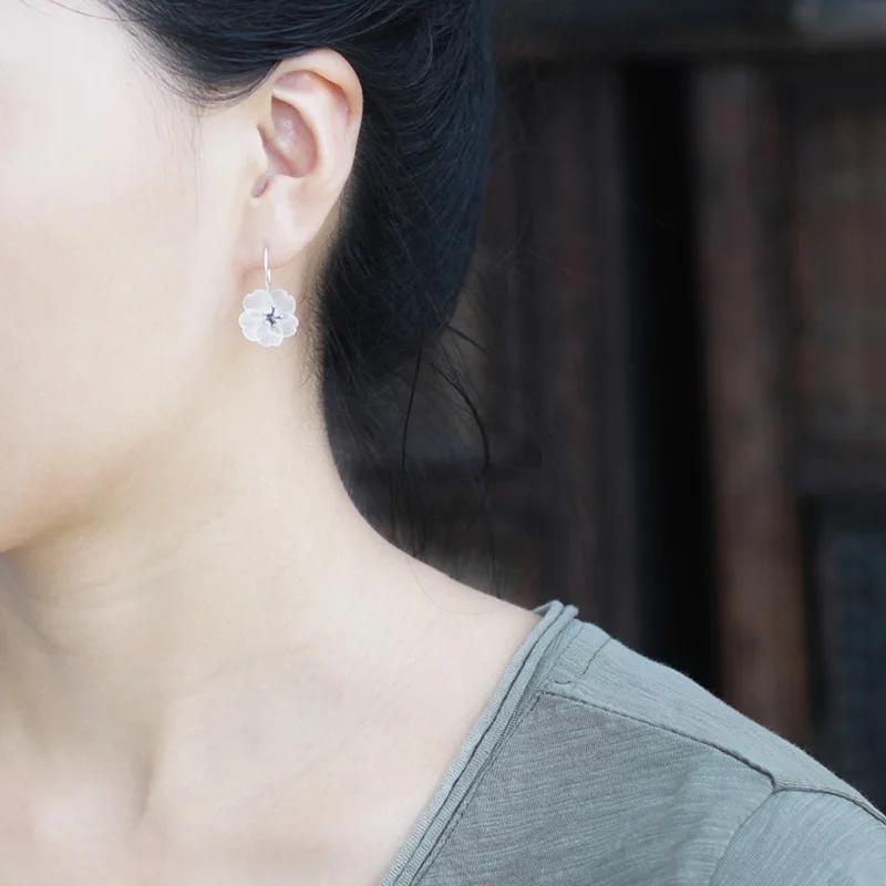 Lotus Fun Real 925 Sterling Silver Handmade Natural Crsytal Fine Jewelry Flower in the Rain Fashion Drop Earrings for Women