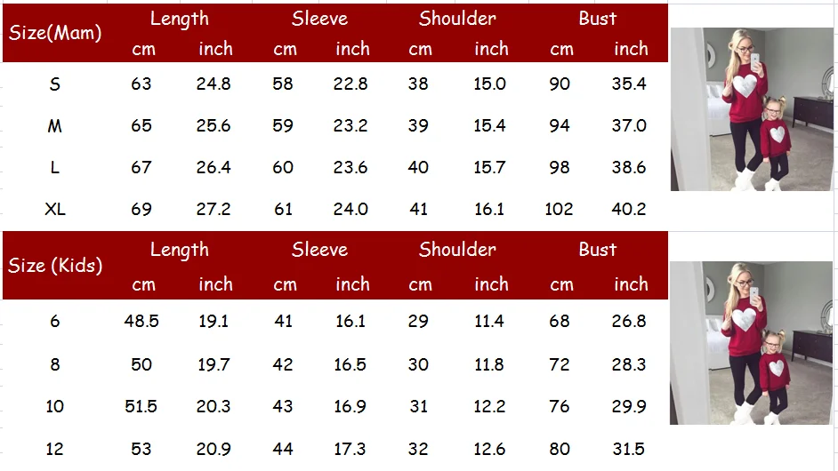 Pudcoco/Новинка; толстовки для мамы и дочки; Семейный комплект; свободные красные Топы для женщин и девочек с блестками и принтом в виде сердца; сезон весна-осень; семейная одежда