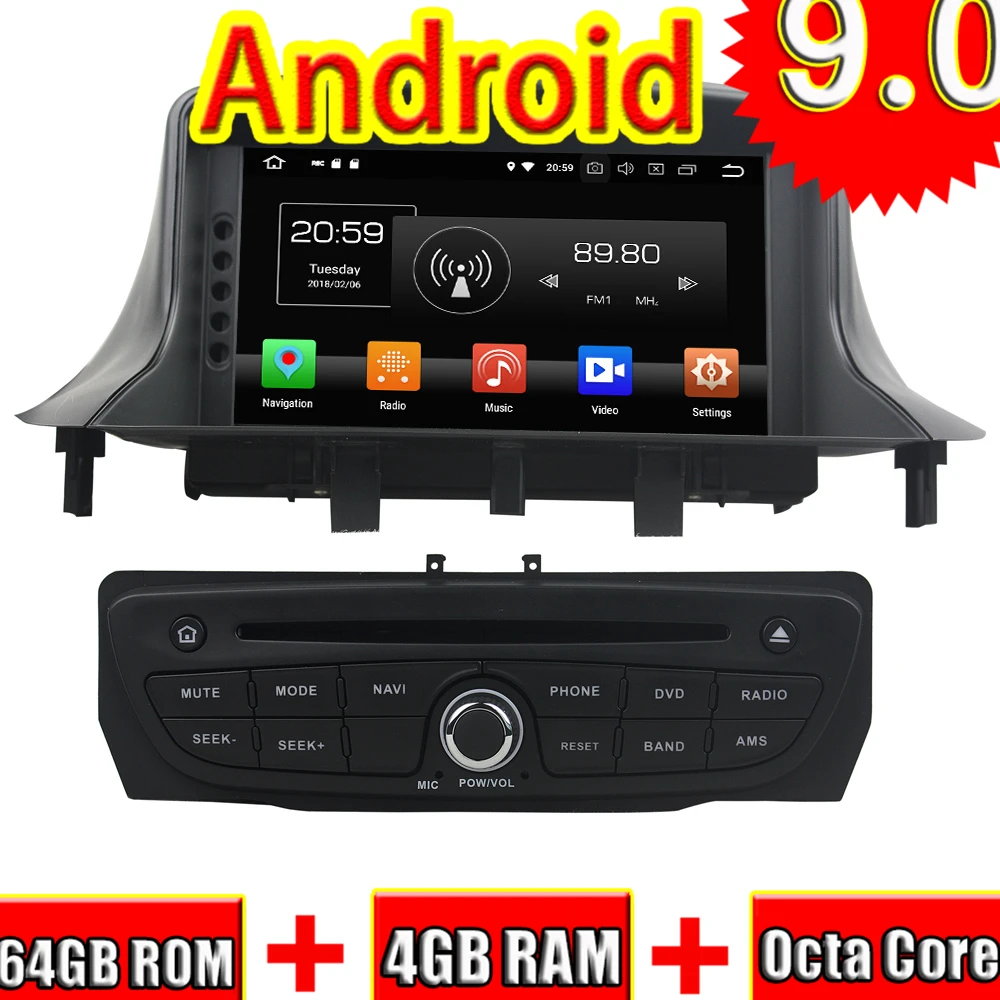 Topnavi Android 9,0 автомобильный DVD стереосистема плеер для Megane III Fluence 2009- gps навигация Авто аудио стерео Восьмиядерный 2 Din