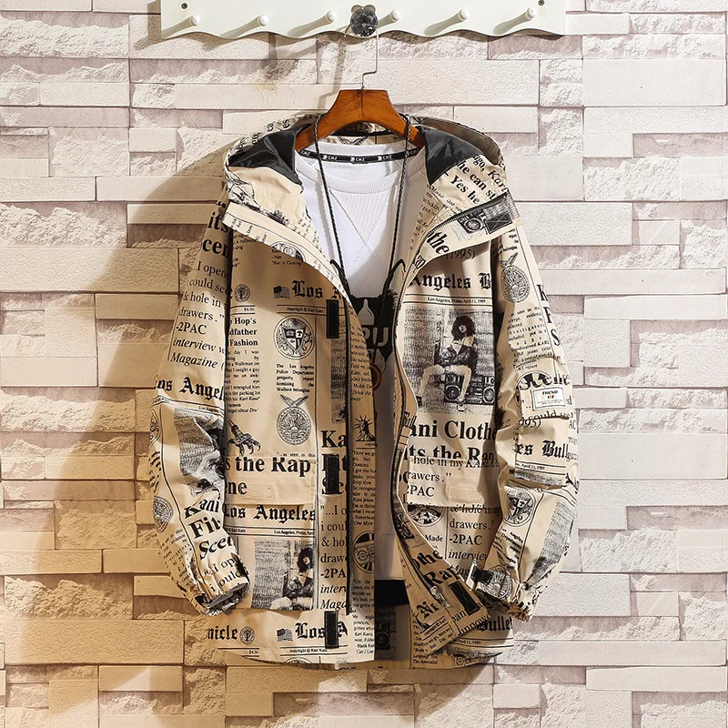 

2019 Men's Casual Loose Hooded Men's Jacket Stylish Big Pocket Tooling Jacket personalized Print Men's Hooded Jacket
