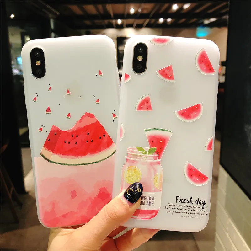 3D Emboss Watermelon Case For iPhone X 8 7 Plus 6 6s 5 5s SE Phone Cases Summer Peach Fruit Flower Soft Silicone TPU Cover |
