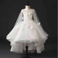 Нарядное белое Тюлевое платье с бабочками и цветочным узором для девочек; вечерние платья принцессы; нарядная одежда для девочек на свадьбу