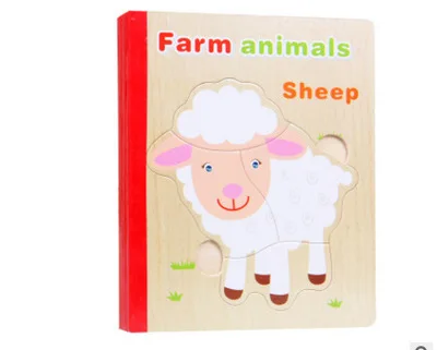 Деревянные игрушки для малышей, деревянная 3D головоломка, деревянная книга, орфографическая головоломка, развивающая Веселая детская игрушка, подарок для детей - Цвет: Farm Animal