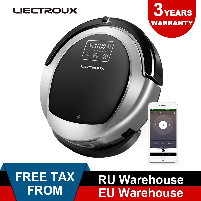LIECTROUX Robotic Vacuum Cleaner B6009 2D Map & Gyroscope Navigation,with Memory,suction 3000 pa,Virtual Blocker,UV Lamp,Wet Mop
