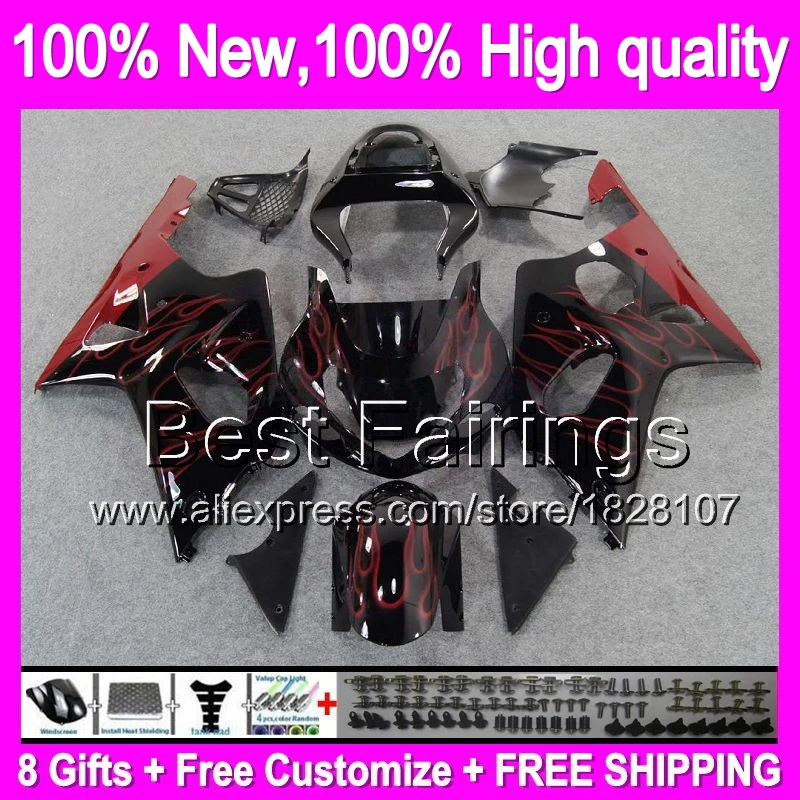 

Fairing For SUZUKI Red flames GSX-R1000 00 01 02 GSXR1000 00-02 86B35 K2 GSXR 1000 Red black GSX R1000 2000 2001 2002 +Decal
