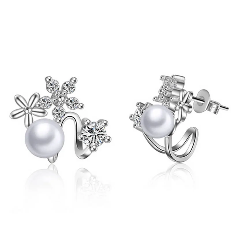 Flower pearl Zircon ear clip Prevent allergy Earring buckle girls women
