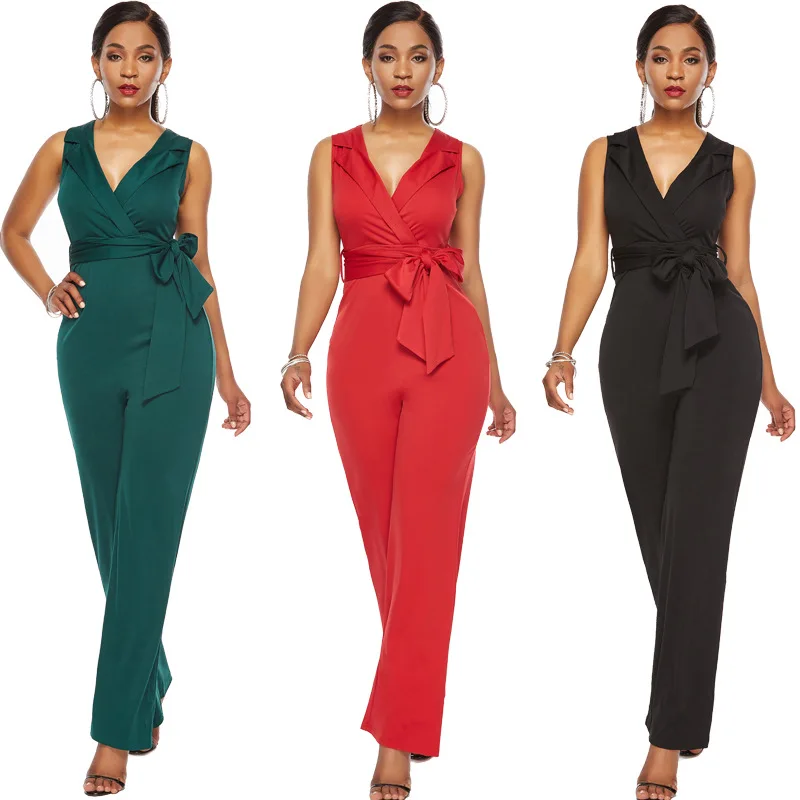 

iRicheraf Summer Women Casual Sleeveless Jumpsuits Fashion Ladies Bodysuit Loose Long Pants Trousers Rompers Womens Jumpsuit Red