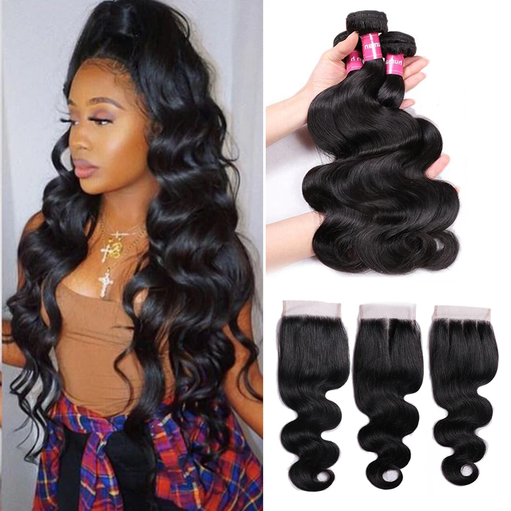 Mstoxic Body Wave Bundles With Closure Brazilian Hair Weave Bundles With Closure Non Remy Human Hair Bundles With Closure