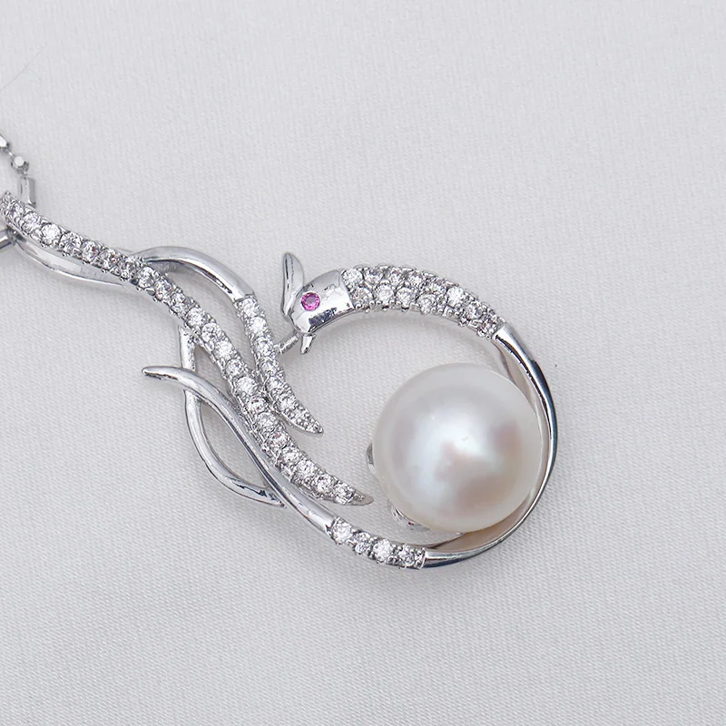 Unique Natural Pearl Phoenix Pendant Necklace, 9-10mm Freshwater Pearl, Fine Jewelry, 925 Silver Pendant Gift For Women