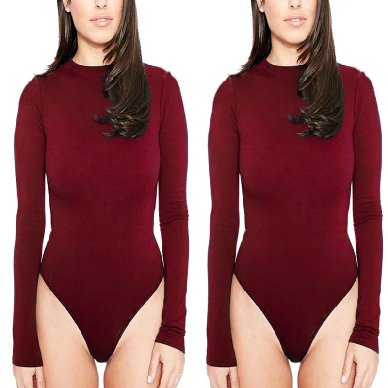 Women Long Sleeve Bodycon Bodysuit Ladies Solid Leotard Jumpsuit Romper Clubwear